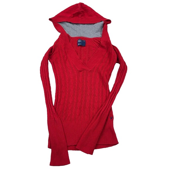 American Eagle Outfitters Sweaters - Vintage Y2K American Eagle Sweater Women Medium Red Cable Knit Babydoll Bella